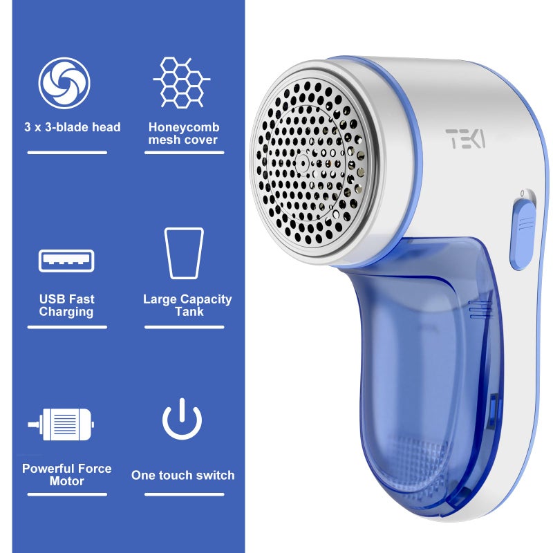 TEKI Fabric Shaver  Lint Remover for Clothes Rechargeable Clothes Shaver Pill Remover  Electric Sweater Defuzzer  Sweater Shavers to Remove Pilling  Couch  Fuzz  Furniture (2 Replaceable Blades) - Image 2